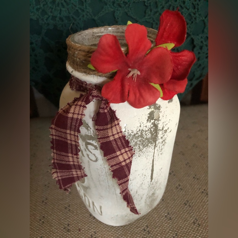 Handcrafted Mason Jar Decor White Floral